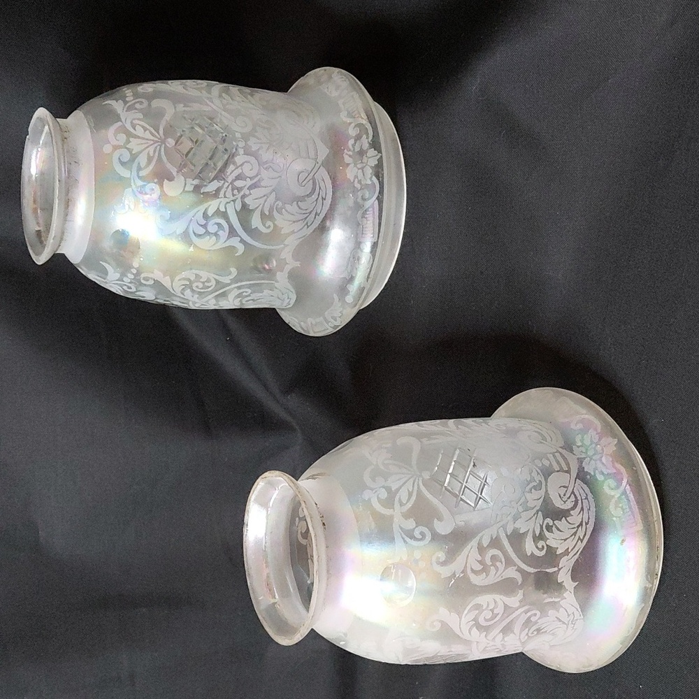 Pair Antique Cut and Frosted Glass Lamp Shades